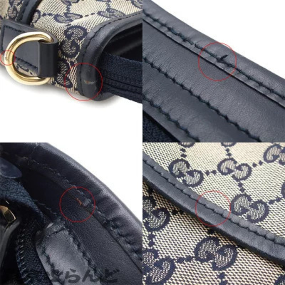Gucci GG Sherry Shoulder Bag Canvas Navy Blue Red - Picture 8 of 9